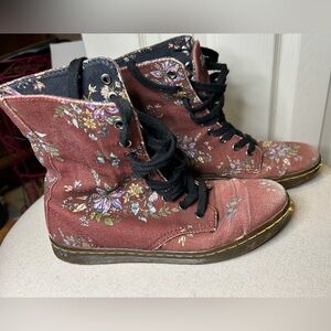 Dr. Martens High Top Canvas Boots Floral Stratford Burgundy BOHO Grunge Punk